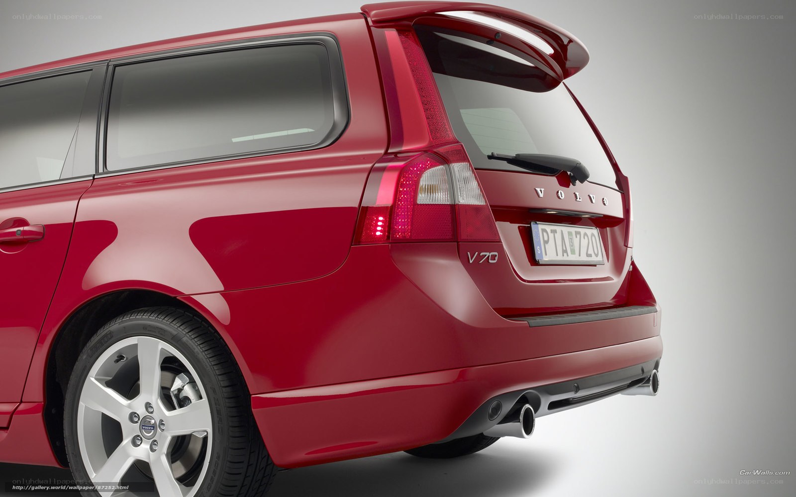 Red Volvo V70 rear view