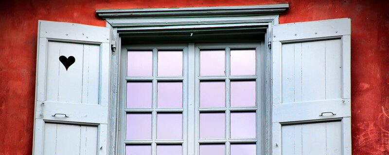 Red wall with heart-shaped window