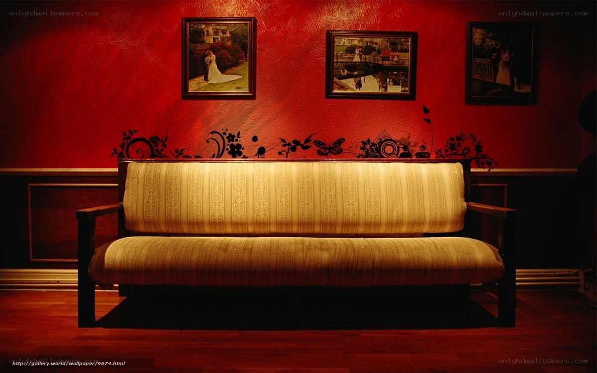 Red-walled living room sofa
