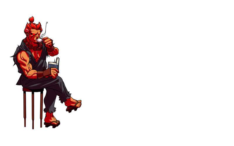 red warrior drinking tea
