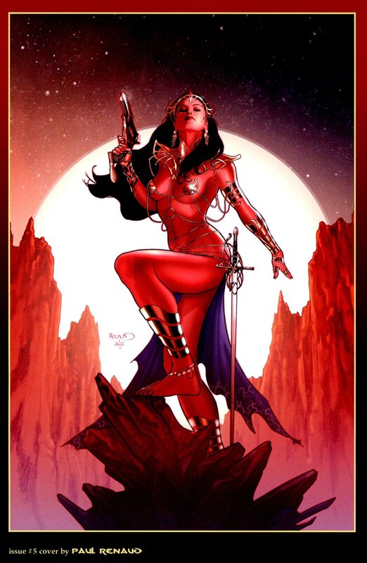 Red warrior woman on cliff