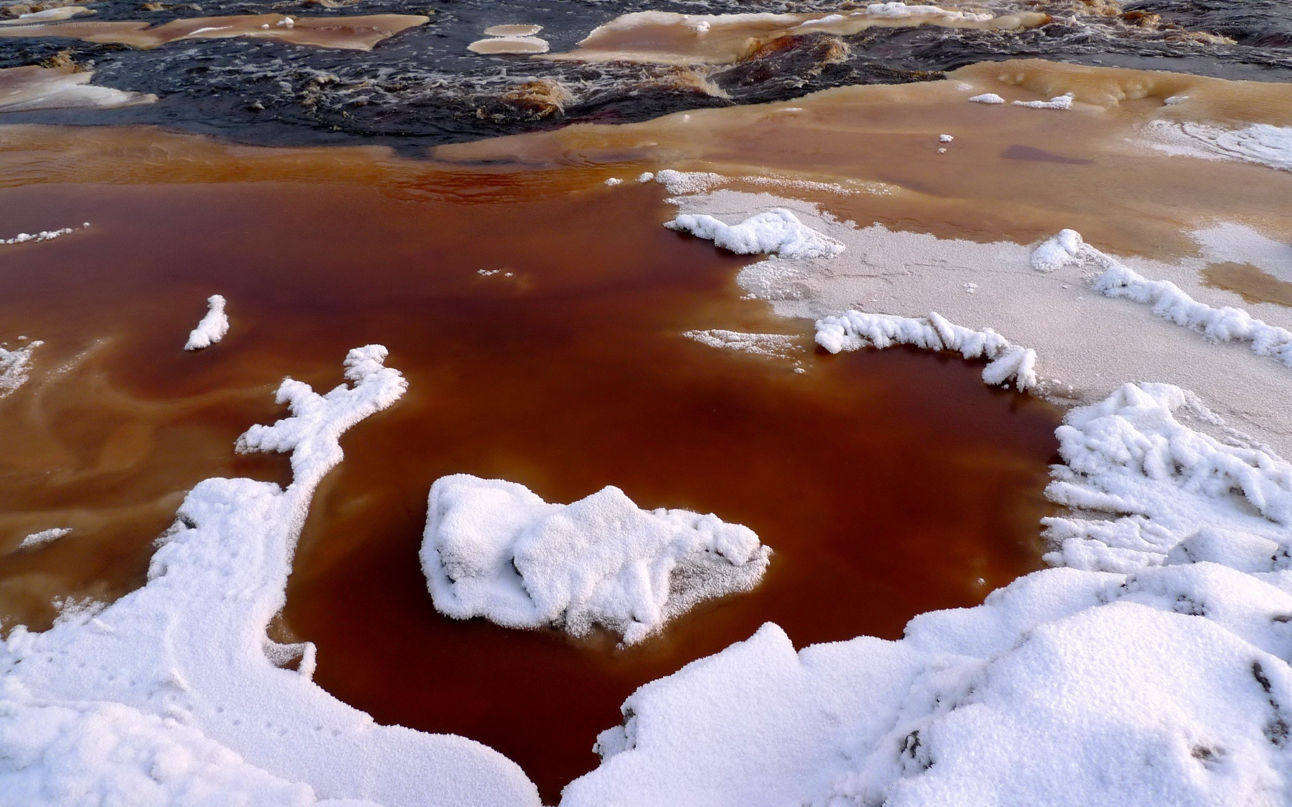 Red water and ice landscape