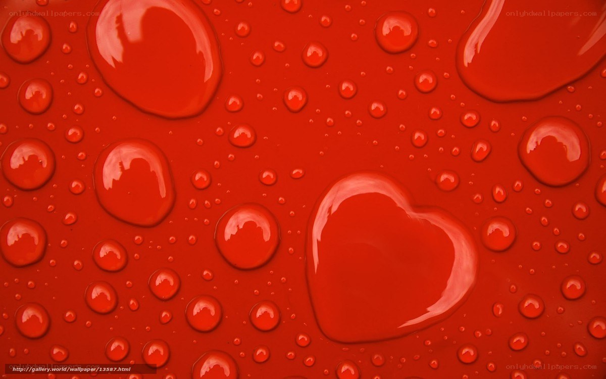 Red water droplets on heart surface