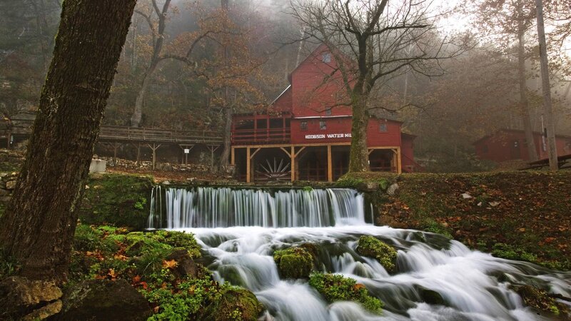 Red Water Mill — Serene, Autumn, Photograph