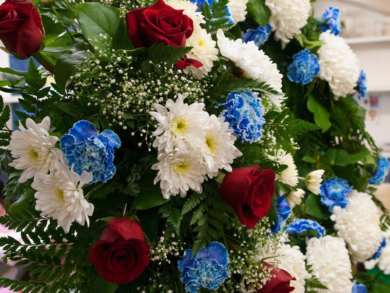 red white and blue floral arrangement