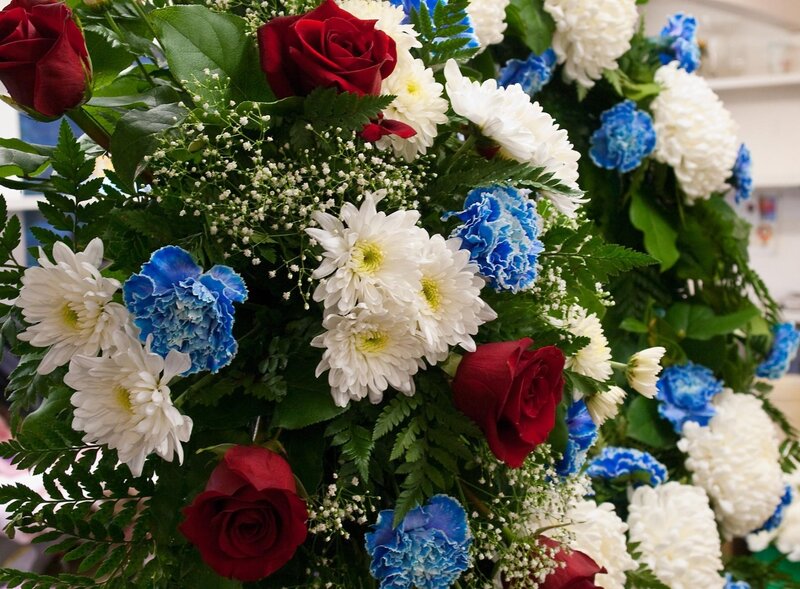 Red white and blue floral arrangement