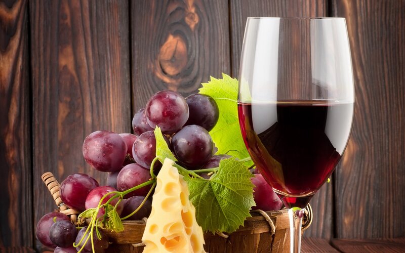 Red Wine and Grapes — Brown, Calm, Photograph