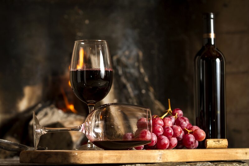 Red Wine and Grapes — Brown, Cozy