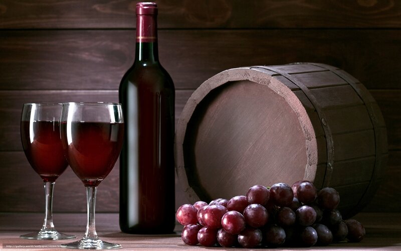 Red Wine and Grapes — Brown, Dramatic, Photograph, Wine Bottle