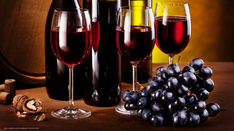 Red Wine and Grapes — Brown, Dramatic, Photograph, Wine Bottles, Walnuts
