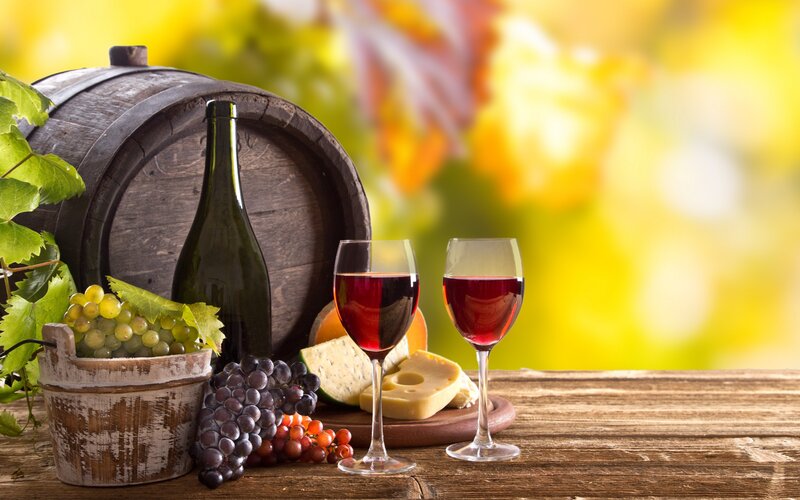Red Wine and Grapes — Brown, Serene