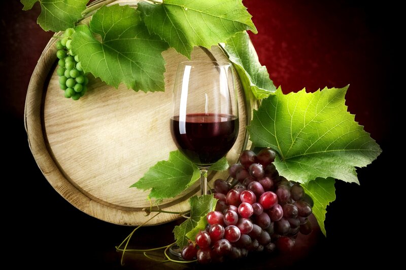 Red Wine and Grapes — Dramatic, Photograph, Wine Glass