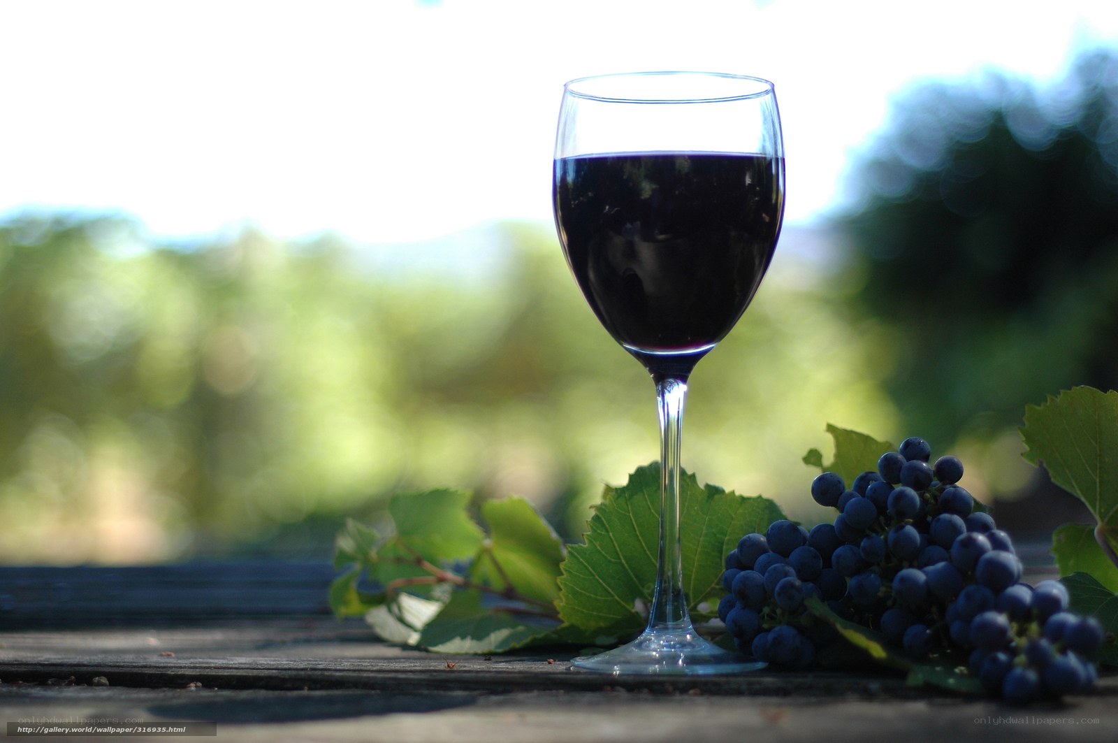 Red wine and grapes on table