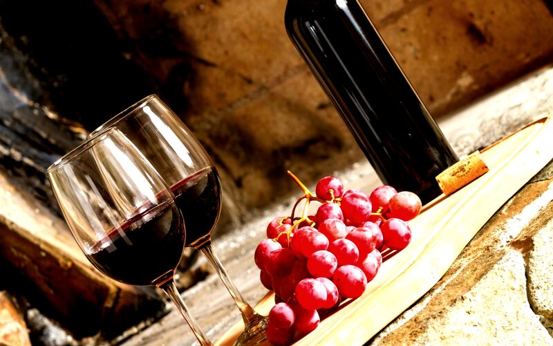 Red Wine and Grapes — Rustic