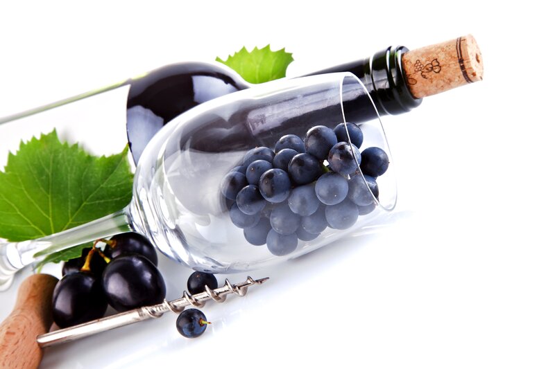 Red Wine and Grapes — White