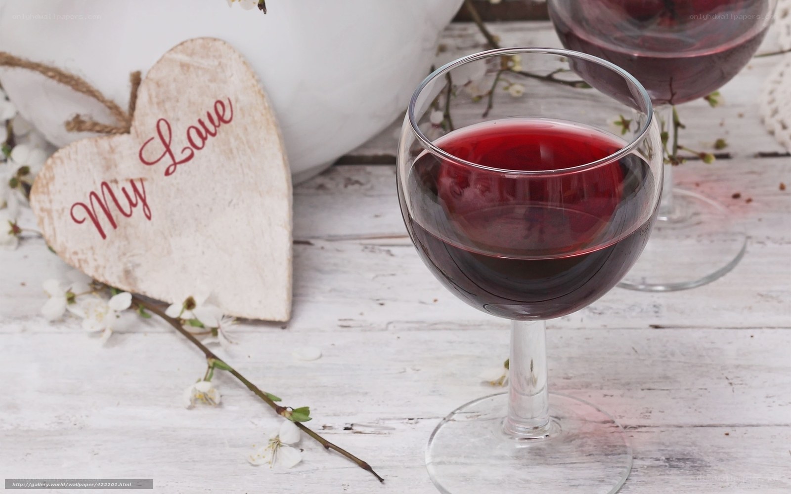 Red wine and heart sign