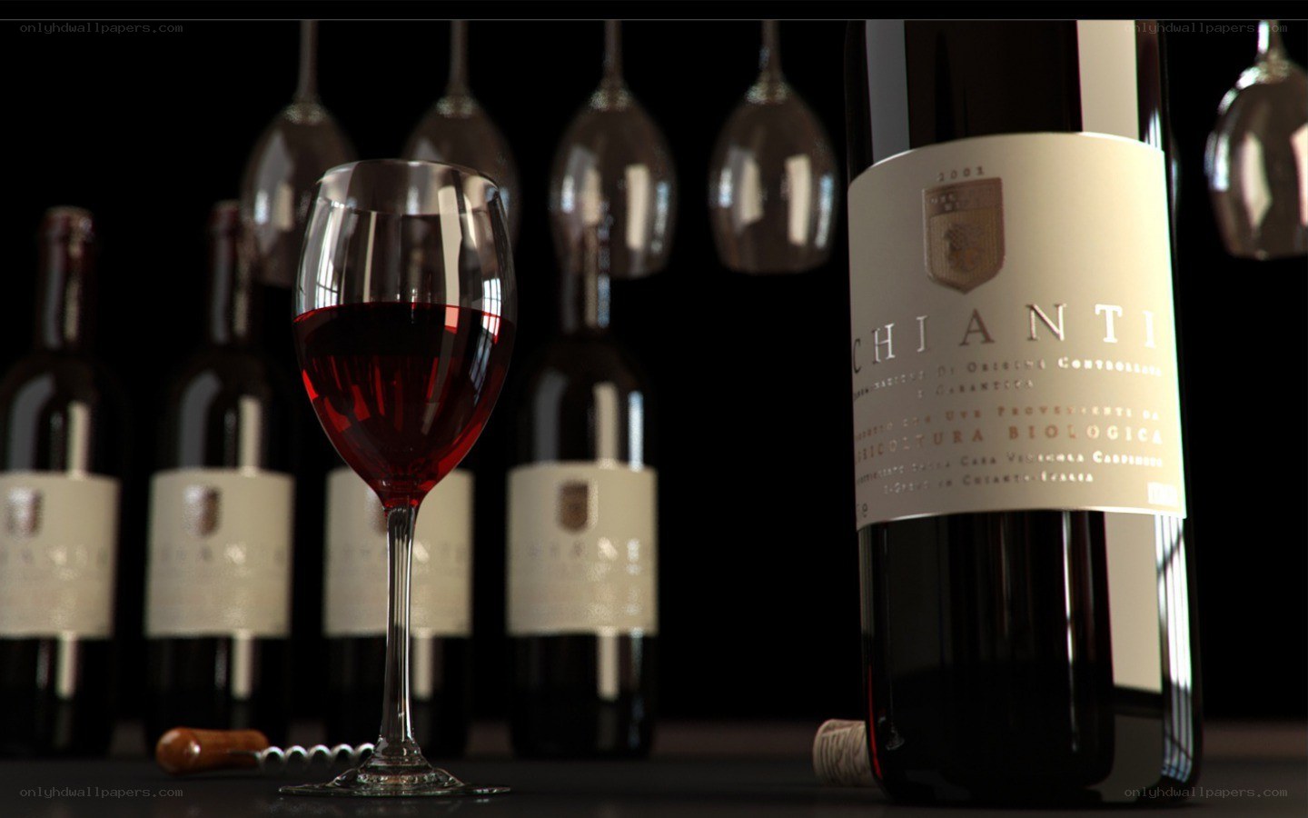 Red wine bottle and glass