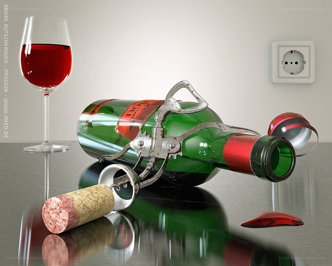 Red wine bottle and glass