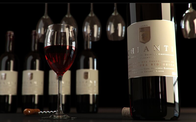 Red Wine Bottle and Glass — Black, Dramatic