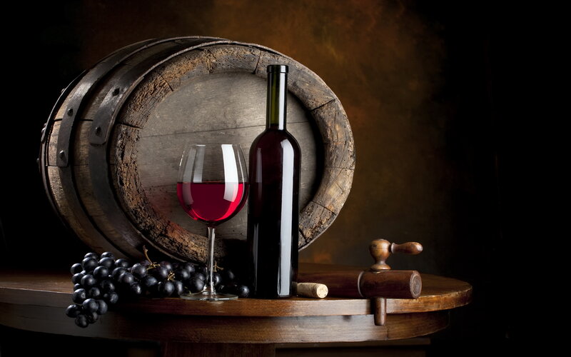 Red Wine Bottle and Glass — Brown, Dramatic