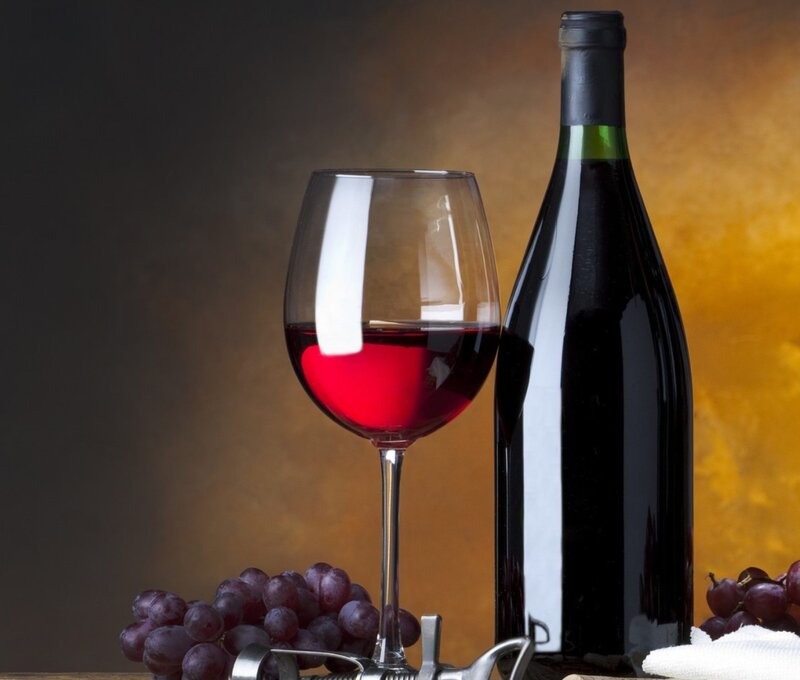 Red Wine Bottle and Glass — Brown