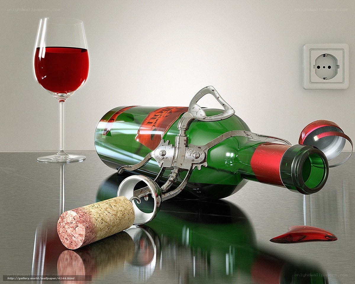 Red wine bottle and glass
