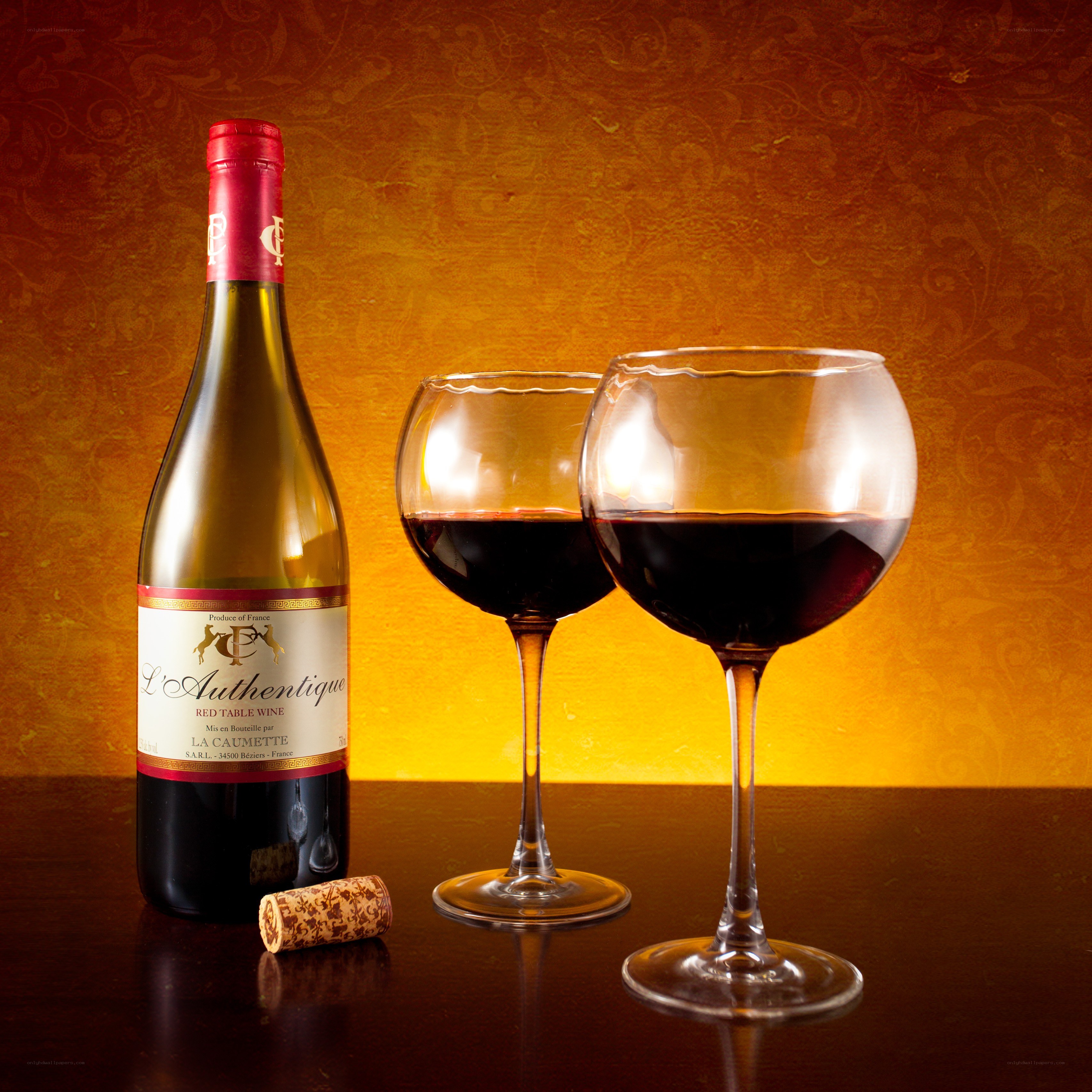 Red wine bottle and glasses