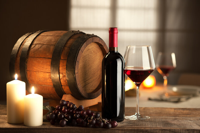 Red Wine Bottle and Grapes