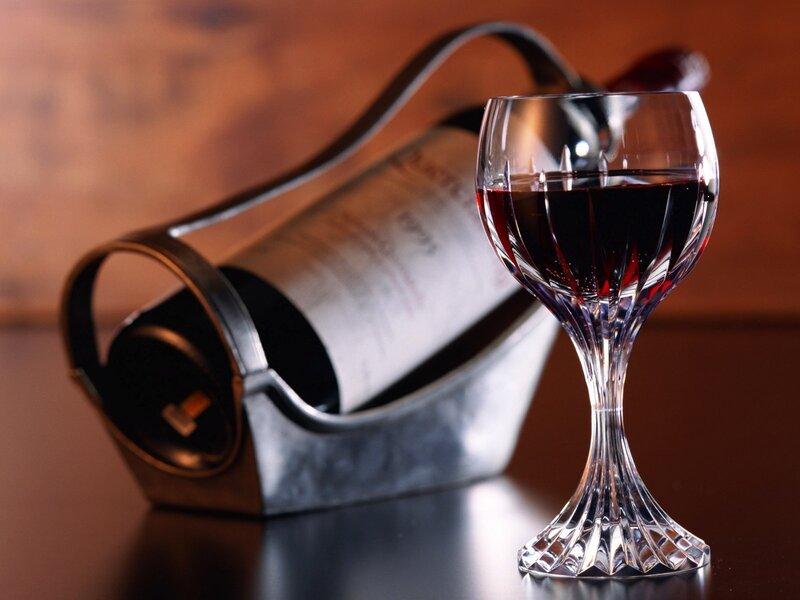 Red Wine Glass and Bottle — Brown, Dramatic