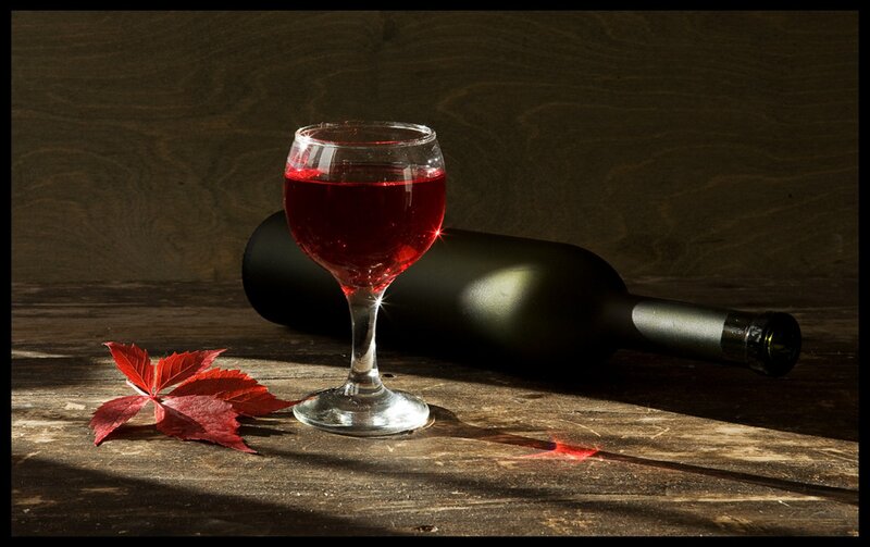 Red Wine Glass and Bottle — Brown