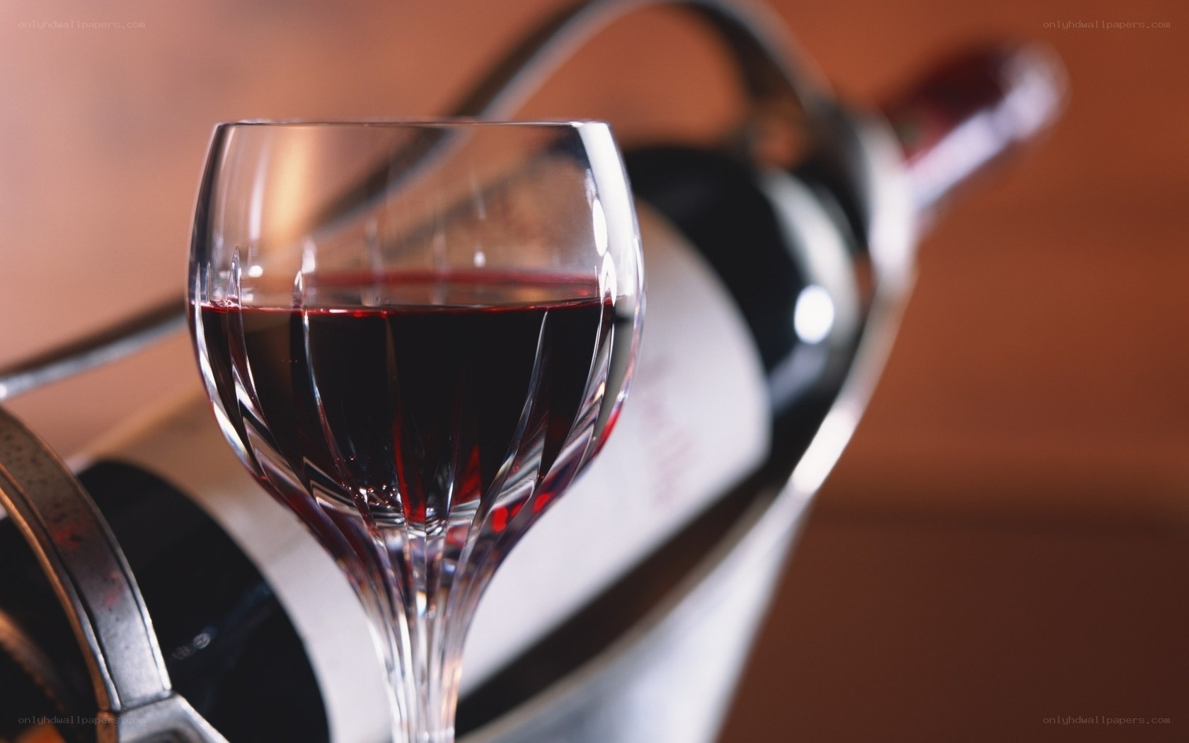 Red wine glass and bottle