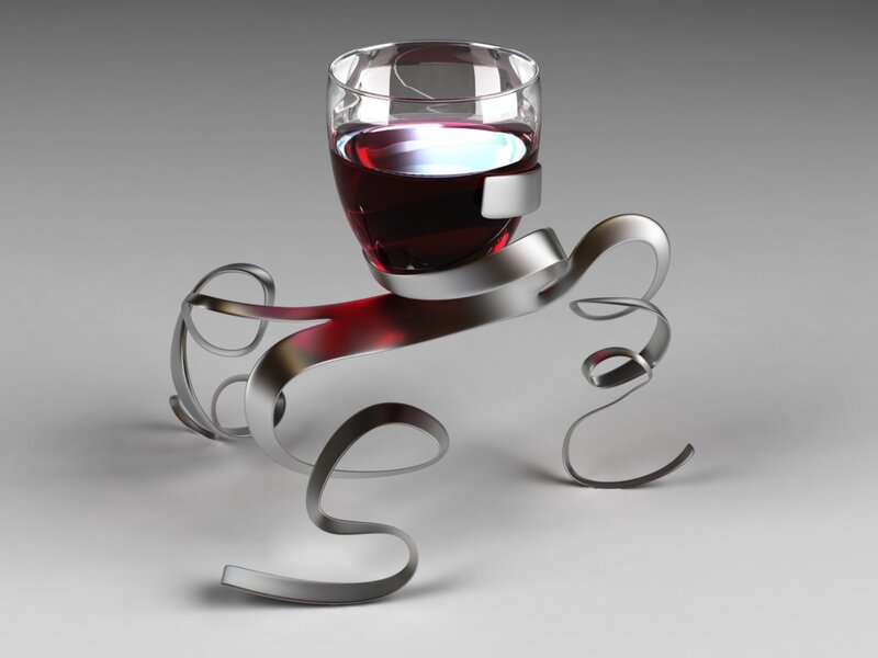 Red wine glass on metal stand