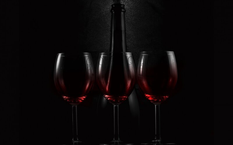 Red Wine Glasses and Bottle — Black