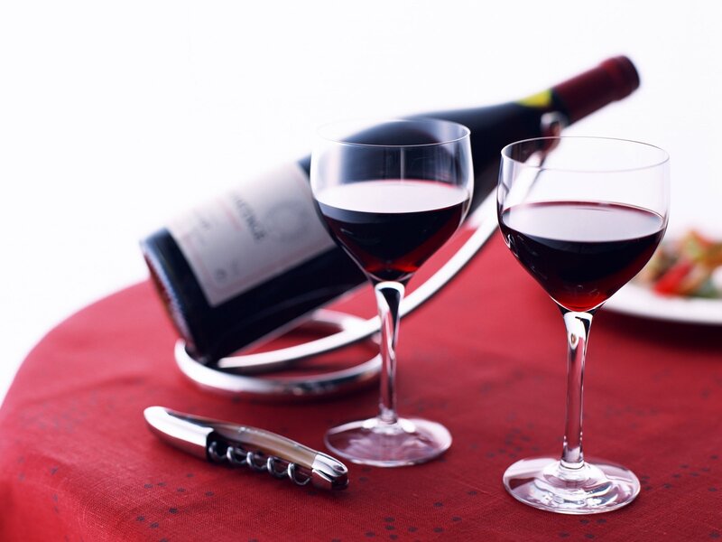 Red wine glasses on table