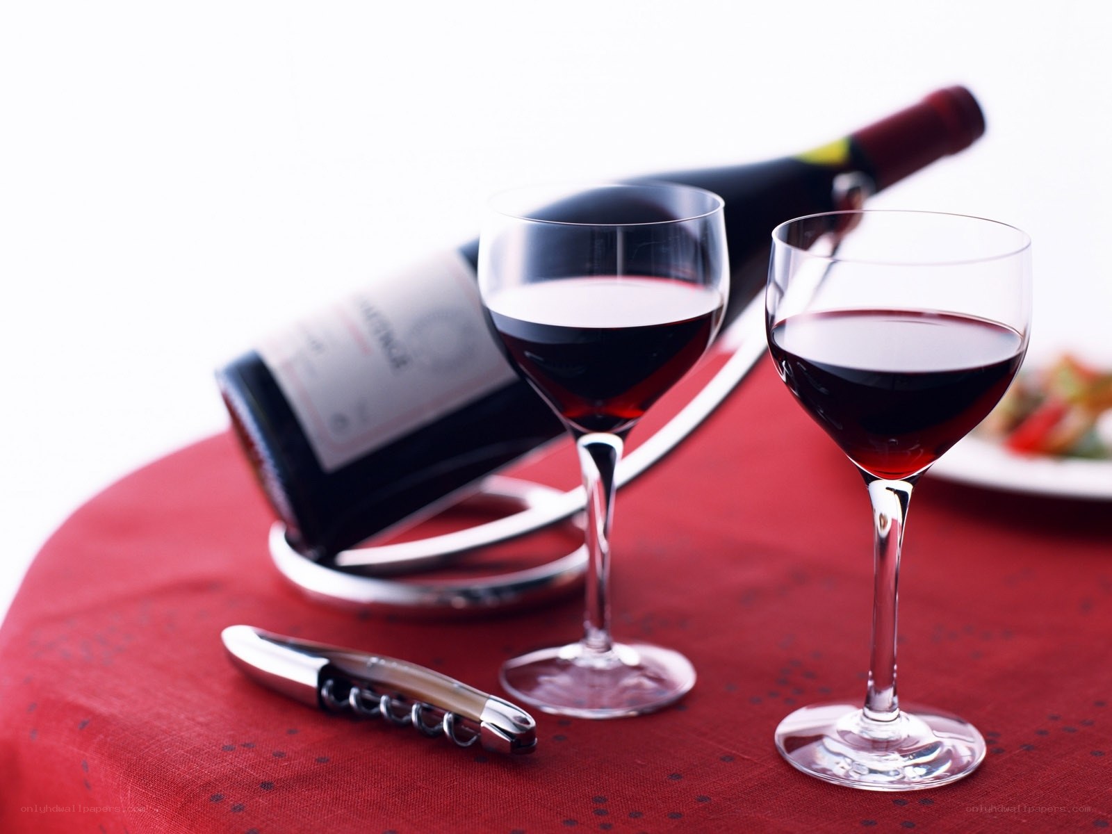 Red wine glasses on table