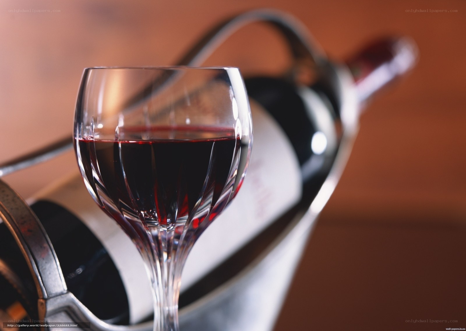 Red wine in glass with bottle