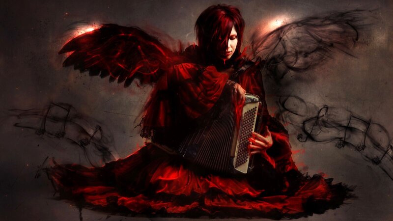 Red-winged Angel Playing Accordion — Red