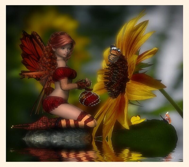 Red-winged Fairy with Sunflower