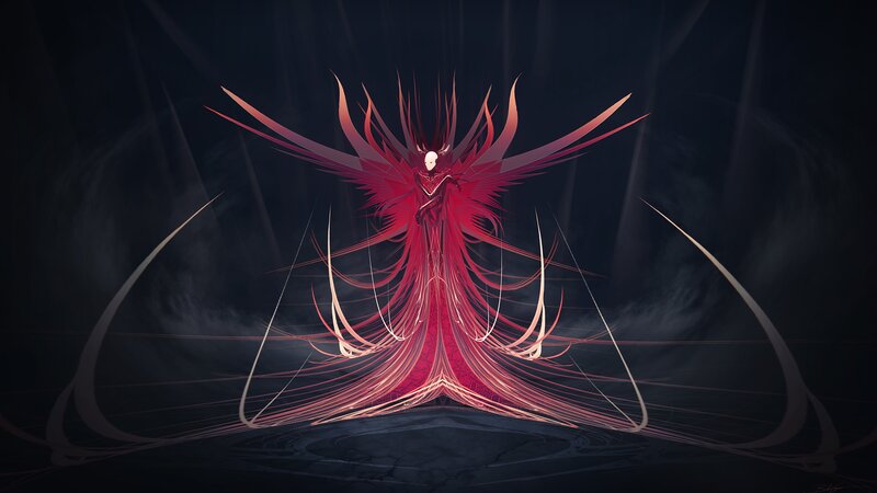 Red Winged Figure — Dramatic