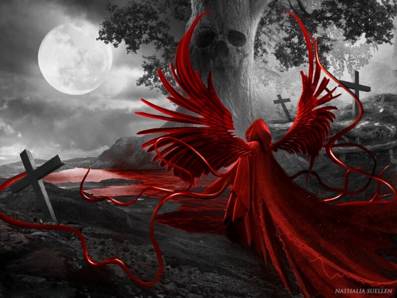 Red-winged Figure in Graveyard
