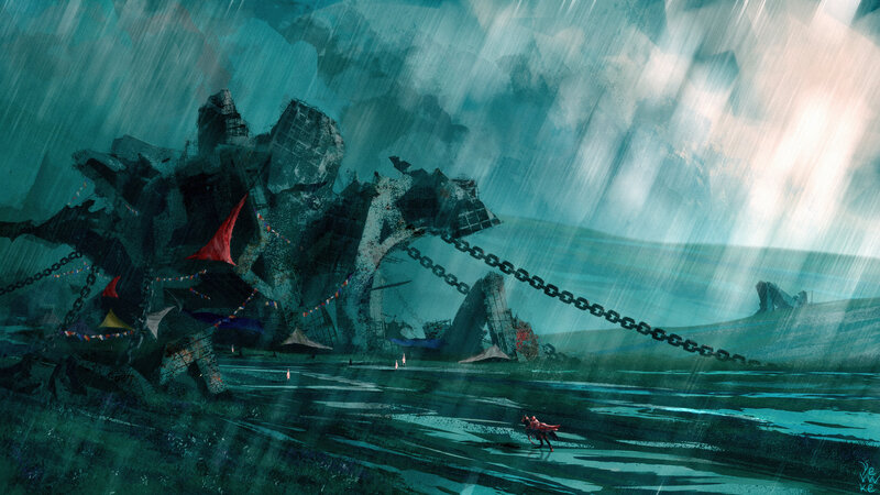 Red-winged Figure in Rain
