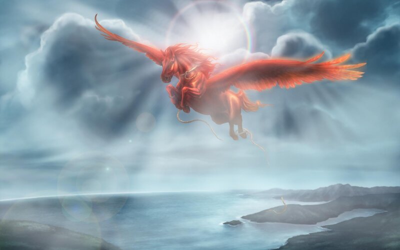 Red Winged Horse — Dramatic, Digital Art