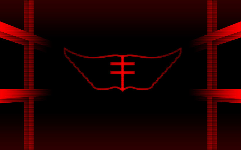 red winged symbol on black