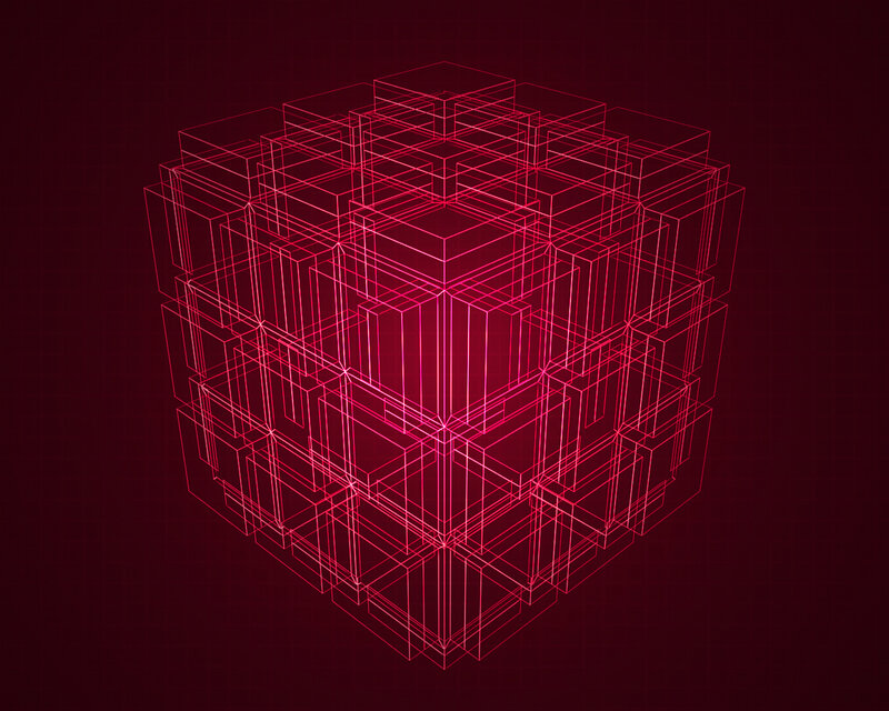 red wireframe cube structure