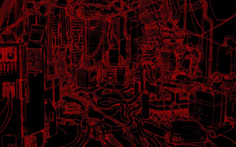 red wireframe machine room