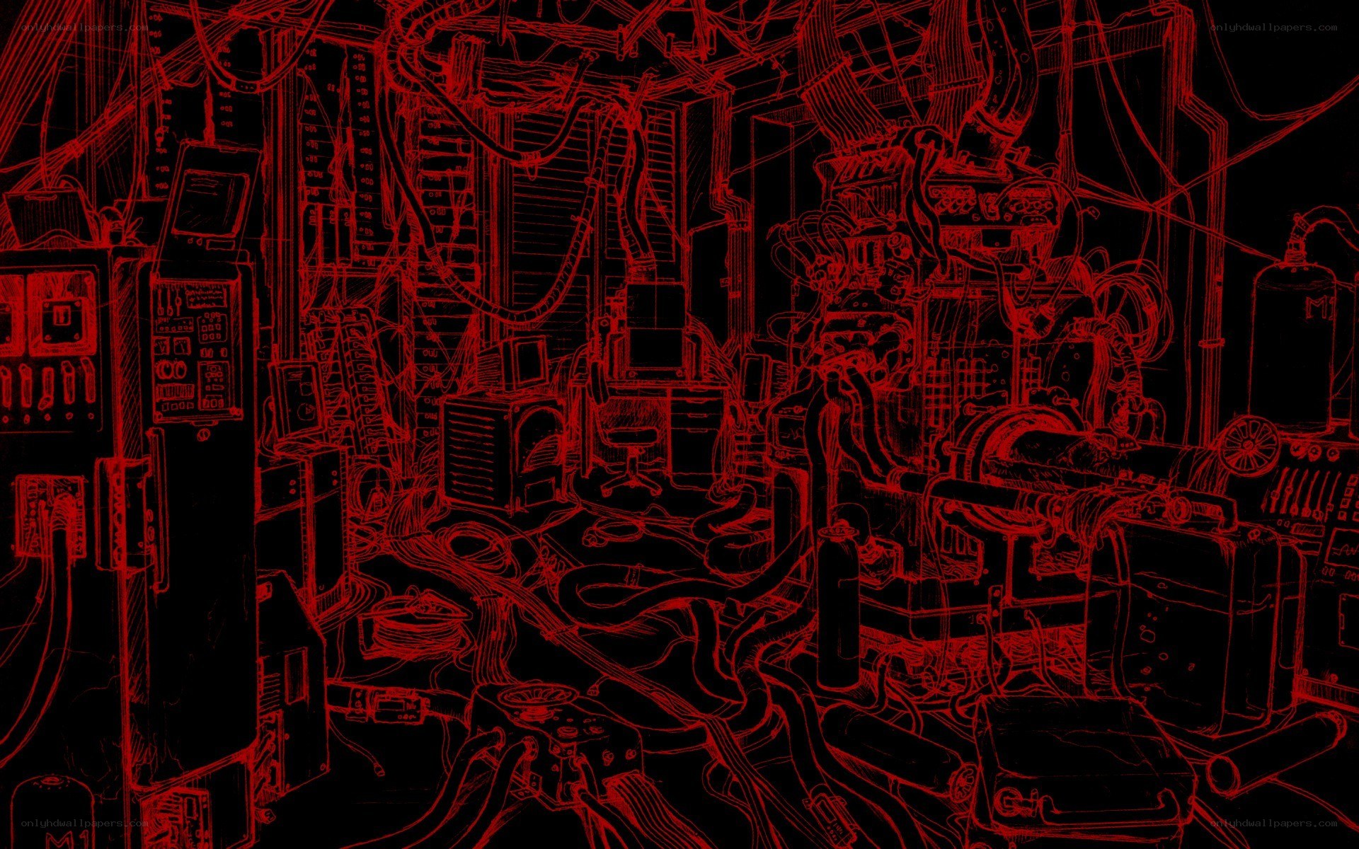 red wireframe machine room