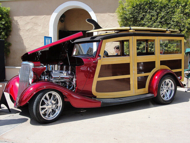 Red Wood-paneled Car