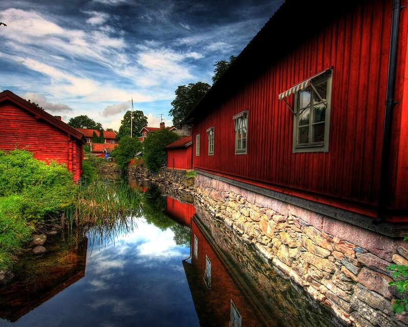 Red Wooden Houses — Dramatic