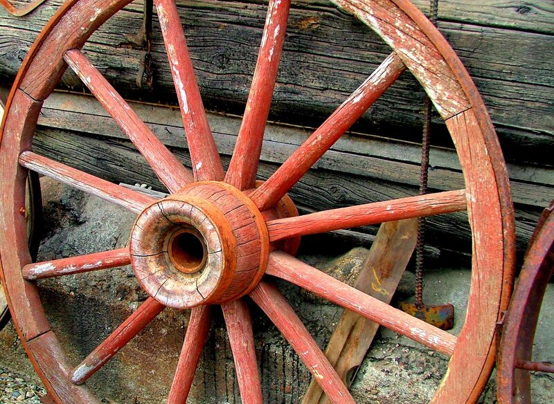 Red Wooden Wagon Wheel