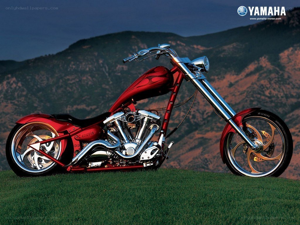 Red Yamaha chopper motorcycle